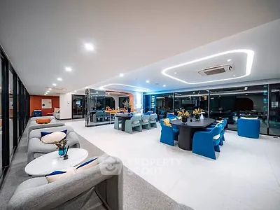 Luxurious modern living room with elegant seating and ambient lighting
