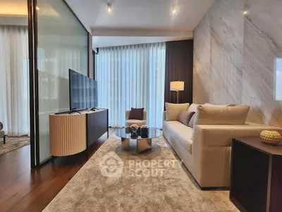 Luxurious modern living room with elegant decor and large windows
