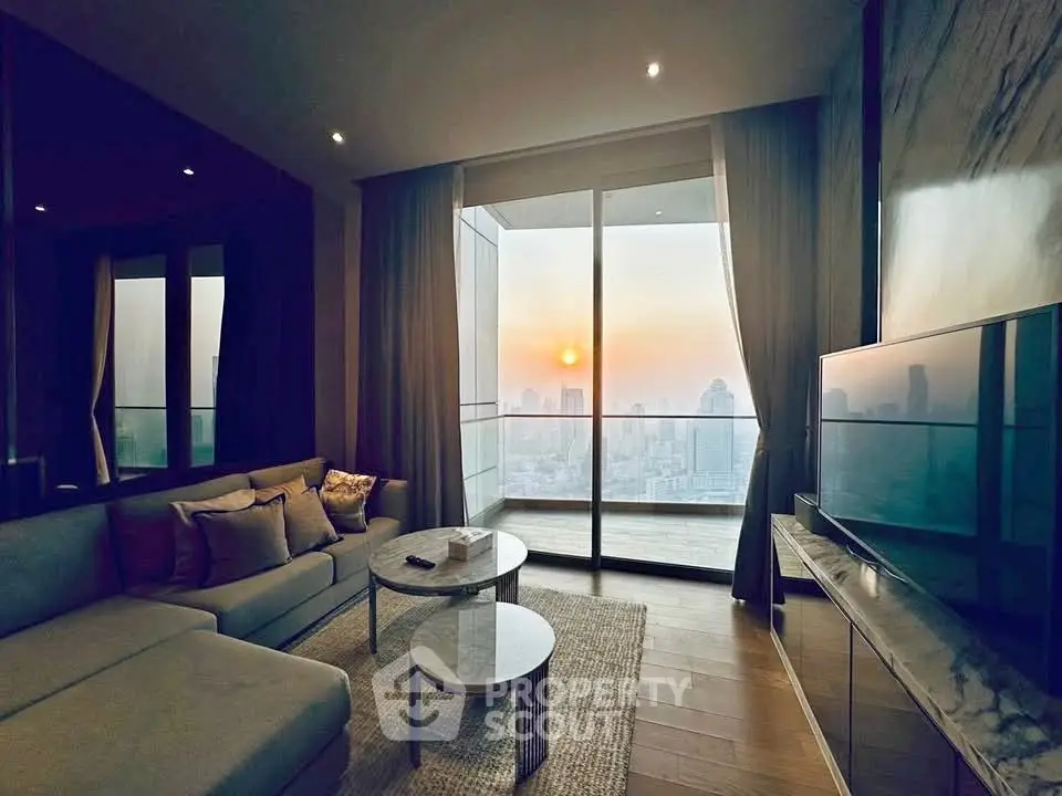Luxurious living room with stunning city view and modern decor