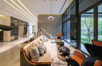 Luxurious modern living room with floor-to-ceiling windows and elegant decor