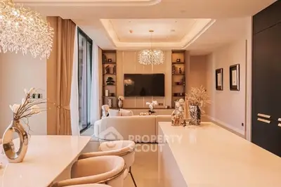 Luxurious modern living room with elegant decor and spacious open layout.