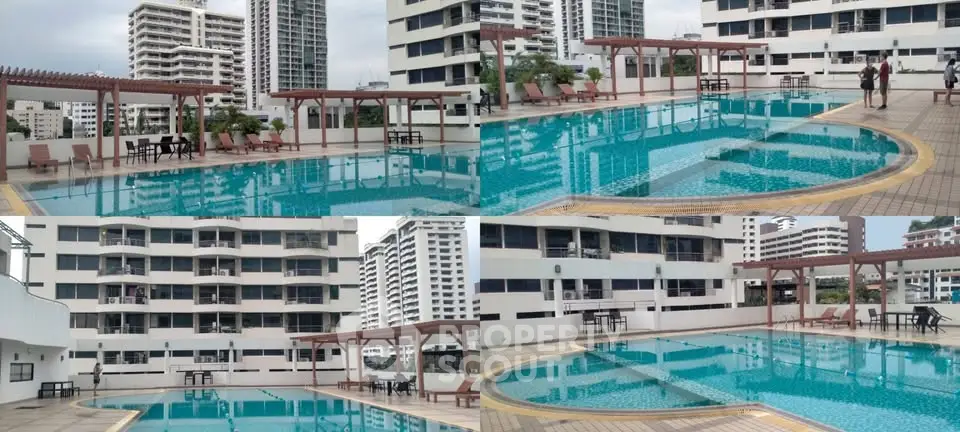 Luxurious rooftop pool with city views in a modern high-rise building, perfect for relaxation and leisure.