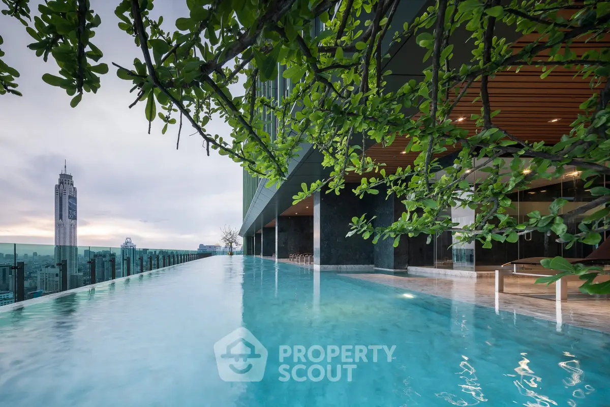 Luxurious rooftop infinity pool with stunning city skyline view