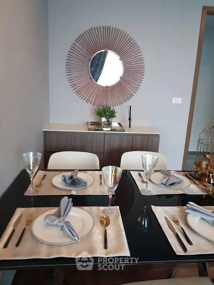 Elegant dining room with modern decor and stylish table setting