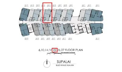 Detailed floor plan of Supalai Blue Whale Hua-Hin with highlighted unit 22 for optimal layout visualization.