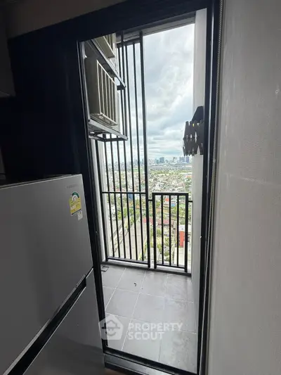 High-rise balcony with stunning cityscape view and modern design