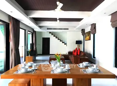 Spacious modern living room with elegant dining area and stylish decor