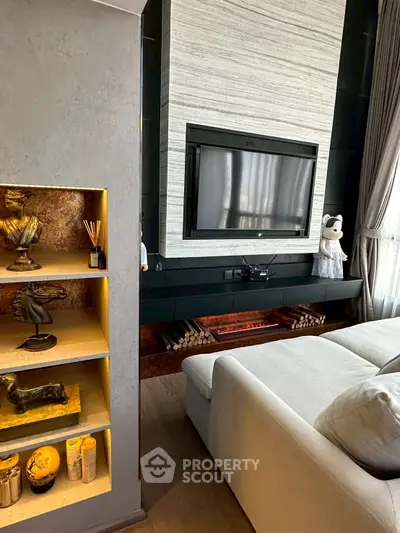 Luxurious living room with modern fireplace and elegant decor