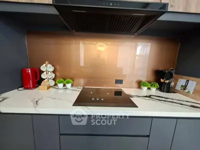 Modern kitchen with sleek induction cooktop and stylish backsplash