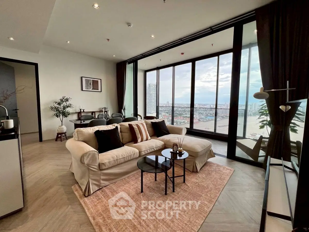 Luxurious living room with panoramic city view and elegant decor