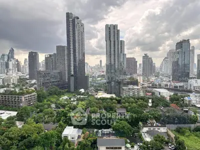Stunning cityscape view with modern skyscrapers and lush greenery, perfect for urban living enthusiasts.