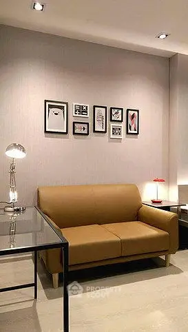 Modern living room with stylish decor and cozy seating area.
