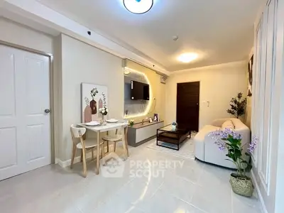 Modern living room with stylish decor and cozy seating area