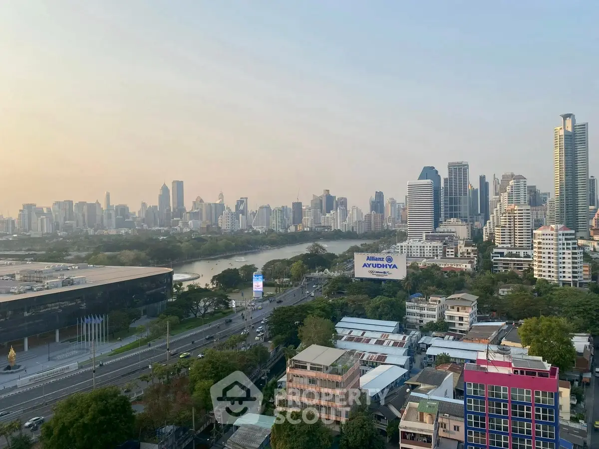 Stunning cityscape view showcasing a vibrant skyline and lush greenery, perfect for urban living enthusiasts.