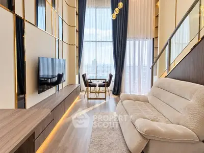Luxurious modern living room with high ceilings and elegant decor