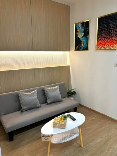 Modern living room with stylish decor and cozy seating area