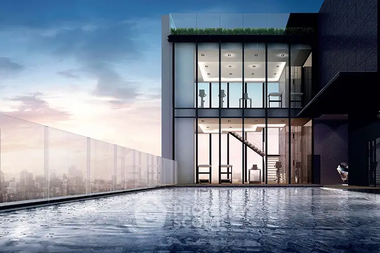 Luxurious rooftop pool with stunning cityscape view and modern architecture.