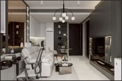 Modern living room with sleek furniture and stylish lighting
