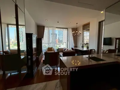 Luxurious living room with stunning city view and elegant decor