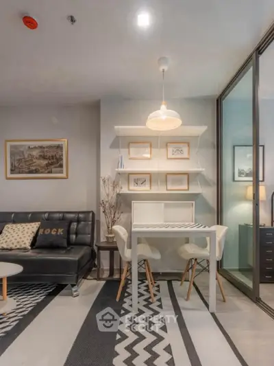 Modern living room with stylish decor and cozy seating area