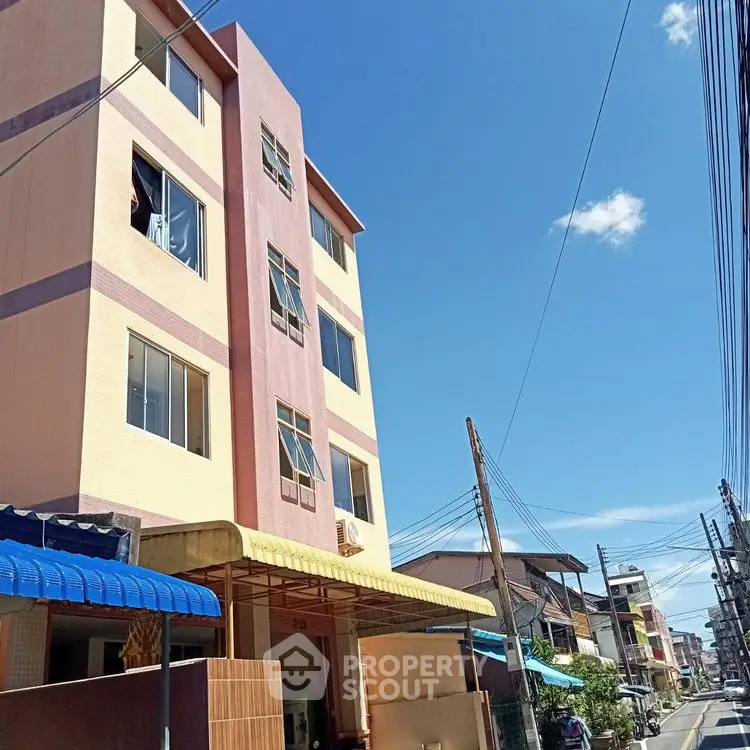 Charming multi-story building with vibrant facade in a bustling neighborhood, perfect for urban living.