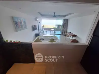 Modern living room with panoramic view and stylish decor