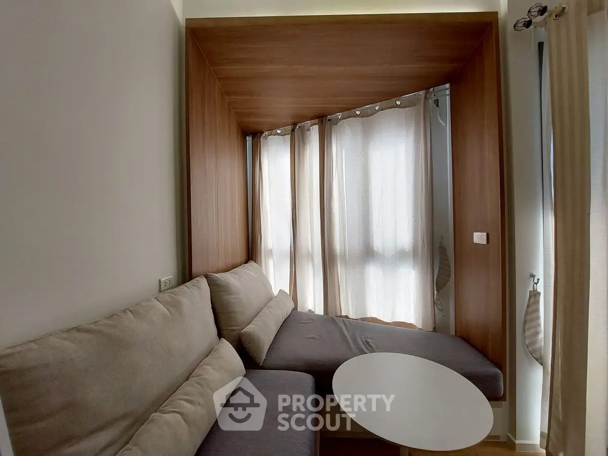 Cozy living room with modern sofa and natural light