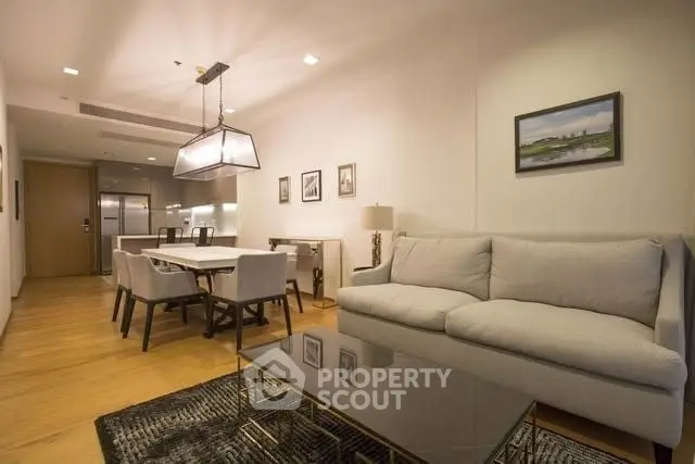 Spacious modern living room with elegant dining area and stylish decor