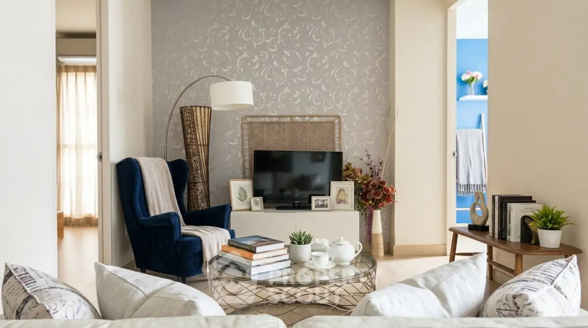 Elegant living room with stylish decor and cozy seating area