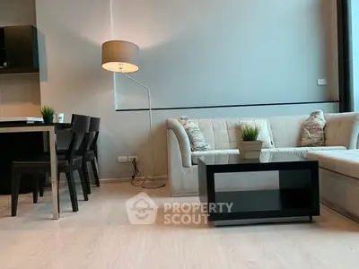 Modern living room with stylish furniture and cozy lighting