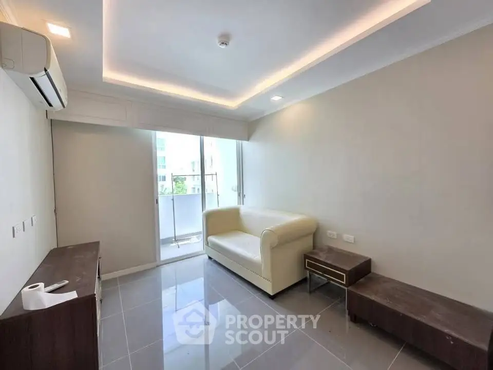 Modern living room with sleek design and natural light