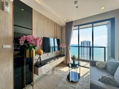 Luxurious living room with stunning ocean view and modern decor