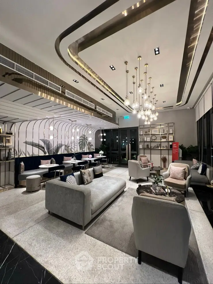 Luxurious modern living room with elegant lighting and stylish furniture