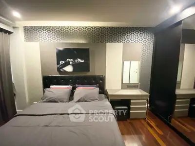 Luxurious bedroom with modern decor and elegant lighting