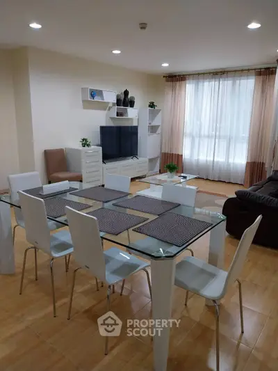 Spacious modern living room with dining area and stylish decor
