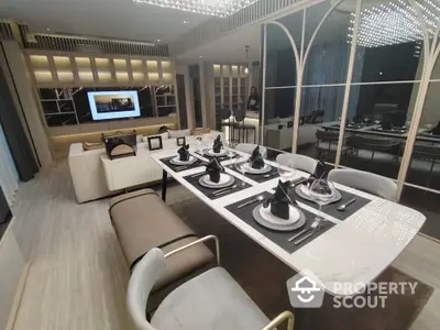 Luxurious modern dining room with elegant table setting and stylish decor