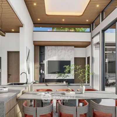 Luxurious modern living room with high ceilings and elegant decor