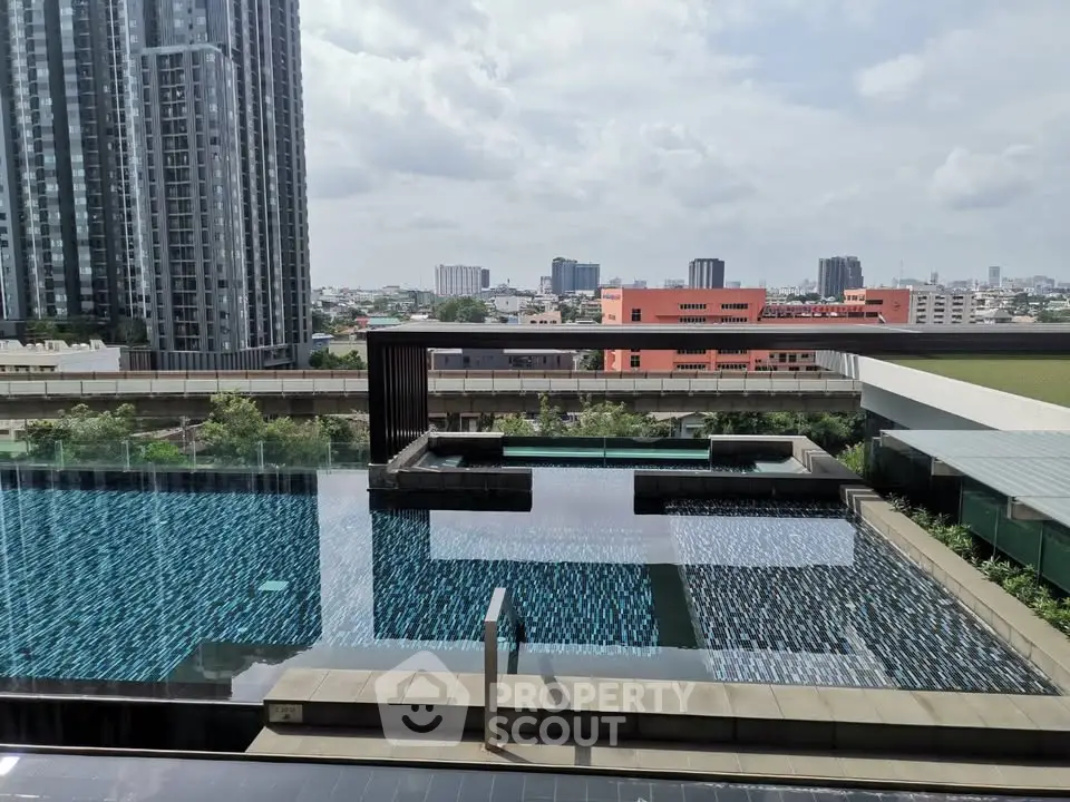 Luxurious rooftop pool with stunning cityscape views in modern high-rise building