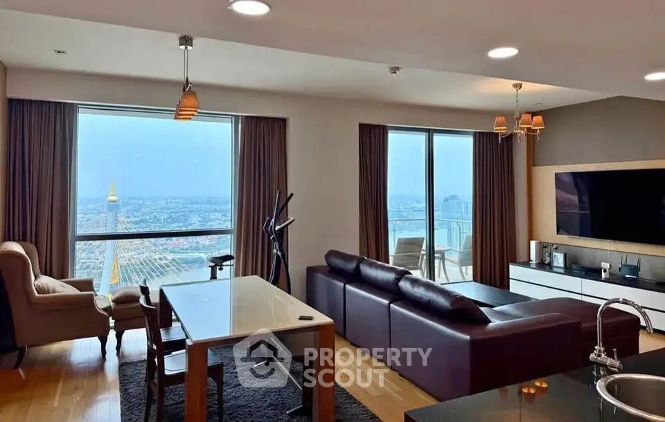 Luxurious living room with stunning city view and modern furnishings