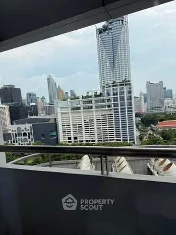 Stunning cityscape view from a modern balcony, showcasing urban skyline and architectural marvels.