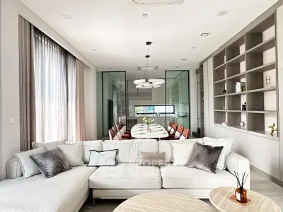 Luxurious modern living room with elegant dining area and stylish decor