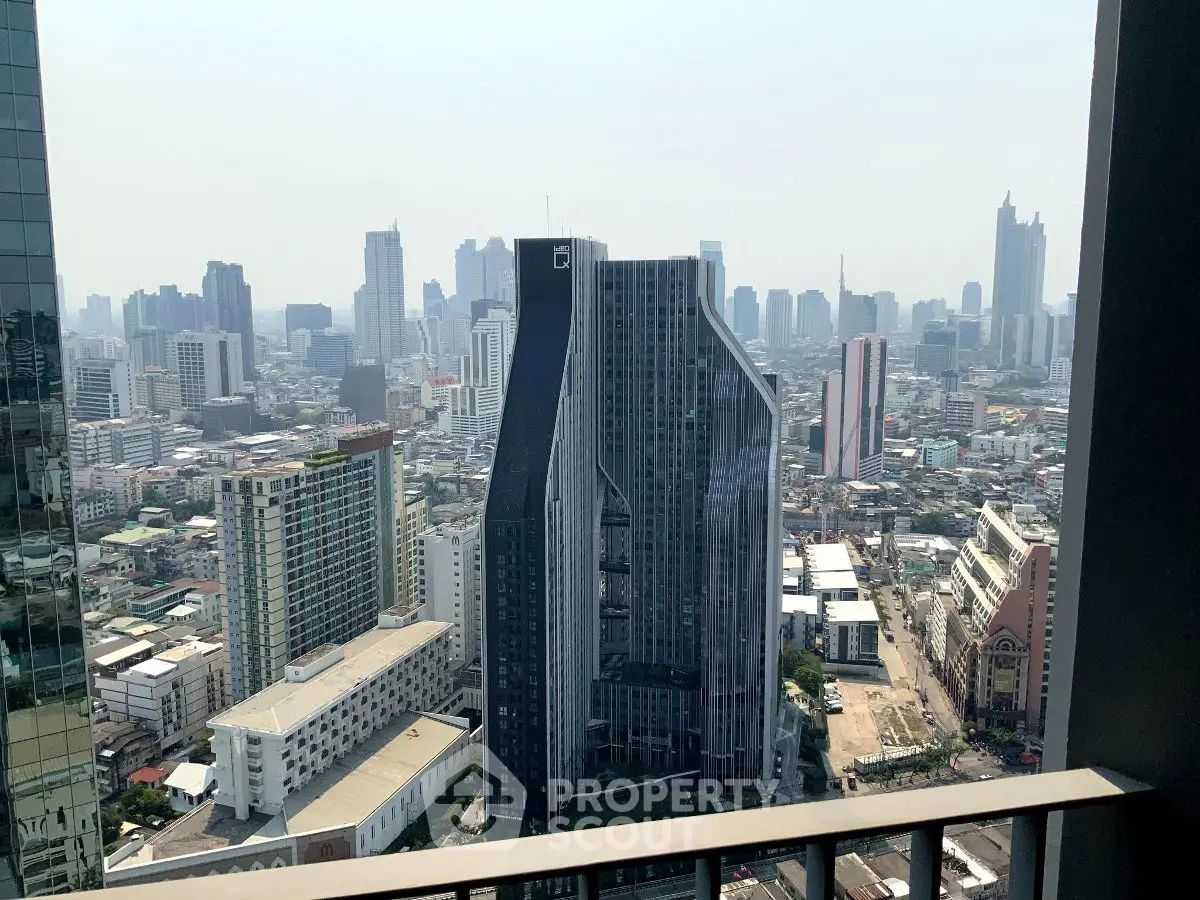 Stunning cityscape view from high-rise balcony in urban skyline