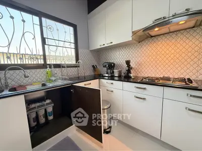 Modern kitchen with gas stove and sleek cabinetry