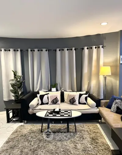 Stylish living room with modern decor and cozy seating area