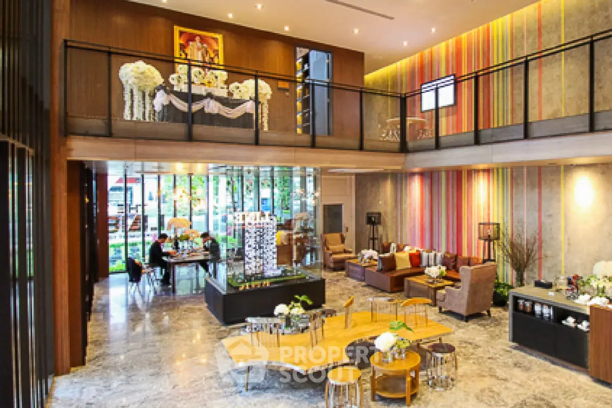 Luxurious modern living room with high ceilings and elegant decor