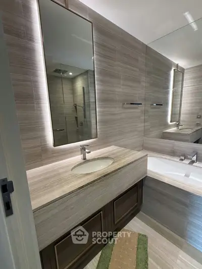 Luxurious modern bathroom with elegant fixtures and stylish design