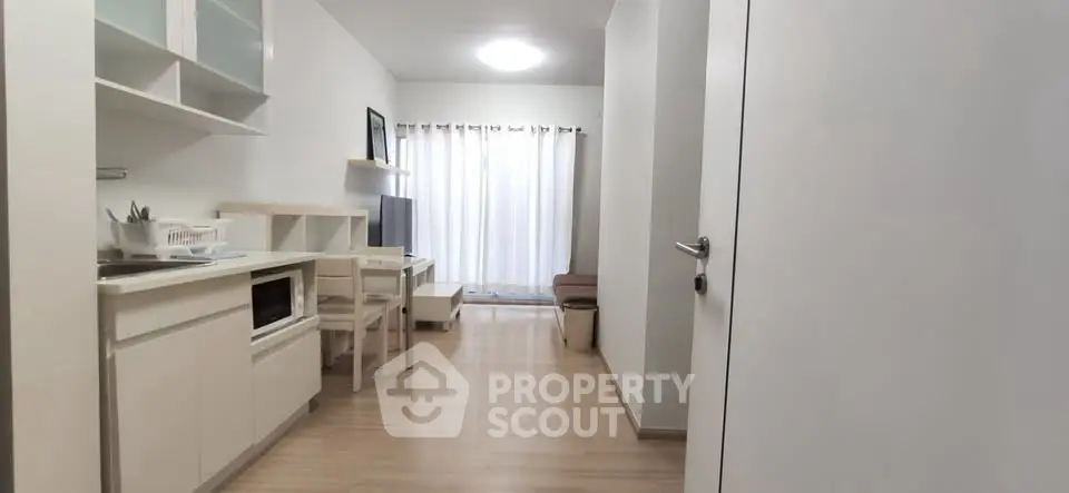 Modern studio apartment with open layout and natural light