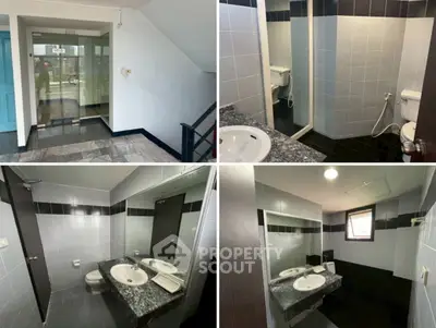 Modern bathroom with sleek design and spacious layout in a contemporary apartment.