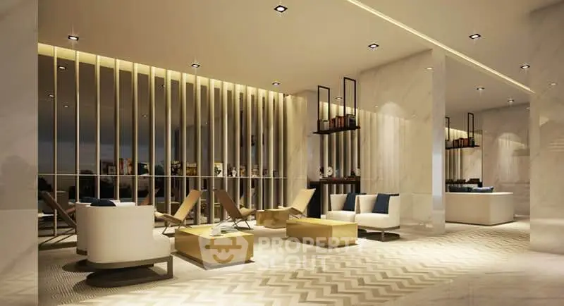 Luxurious modern lobby with elegant seating and ambient lighting