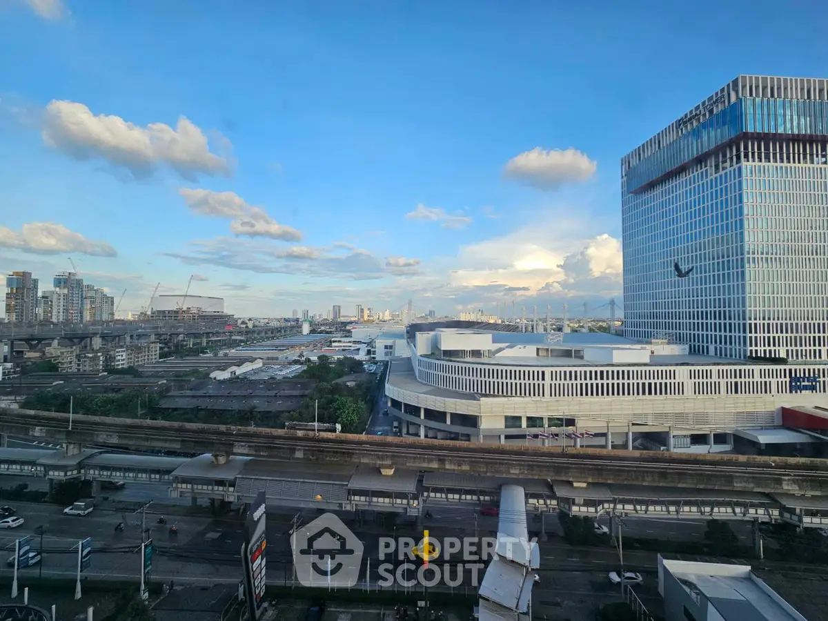 Stunning cityscape view with modern high-rise buildings and clear blue sky.